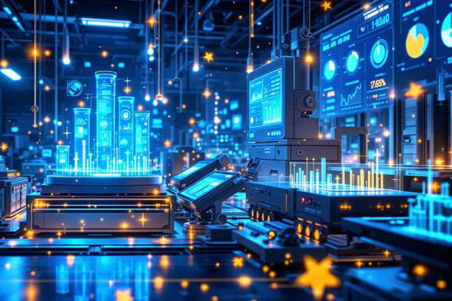 Industrielle Schneidanlage mit digitalem Dashboard zur Steigerung der Produktivität im Zuschnitt.