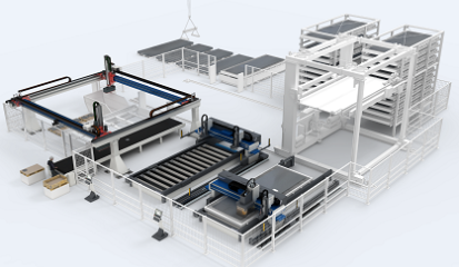 Die modularen und auf Kundenbedürfnisse konfigurierbaren Material Handling-Lösungen von Messer Cutting Systems bieten dem Anwender maximale Maschinennutzung. © Messer Cutting Systems