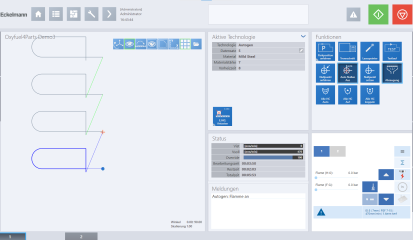 Vollintegrierte, browserbasierte Kachel des APC-Systems in der E°CUT HMI Premium Edition des E°CUT HMIs innerhalb des Releases 2023.1.0.