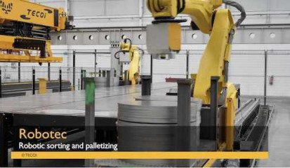 Unterbrechungsfreie Blechfertigung: Lantek Expert steuert das Stapeln nach identischer Geometrie und Ausrichtung durch Greifarme im Palettier-System Robotec von TECOI.